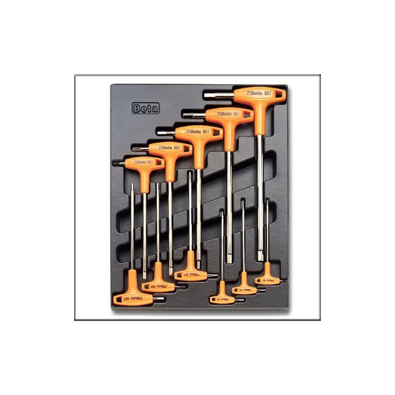 Набор Т-образных шестигранных ключей с рукояткой в ложементе 11 предметов - Beta Т50