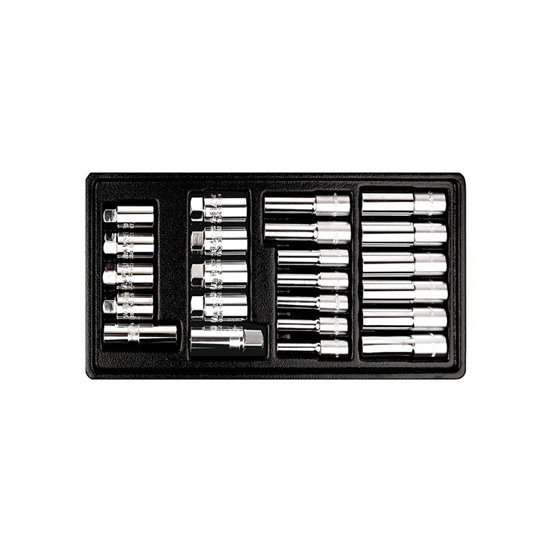 AmPro T45208 - Набор удлиненных головок 3/8" и 1/2" в ложементе, 23 предмета