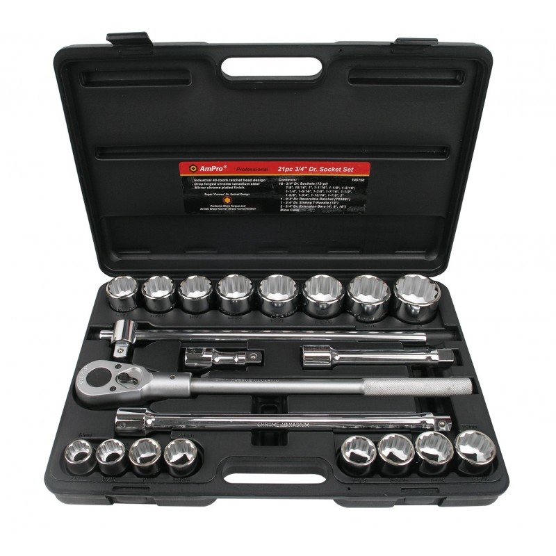 AmPro T45755 - Набор 12-гранных головок и аксессуаров 3/4", 21 предметов